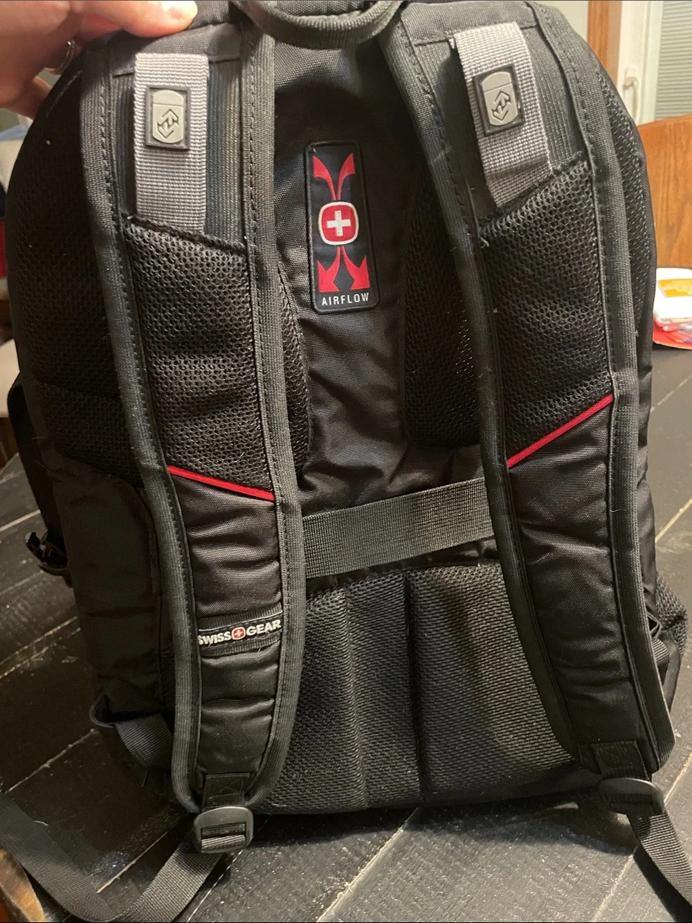 SwissGear Black Backpack with Red Logo Accents